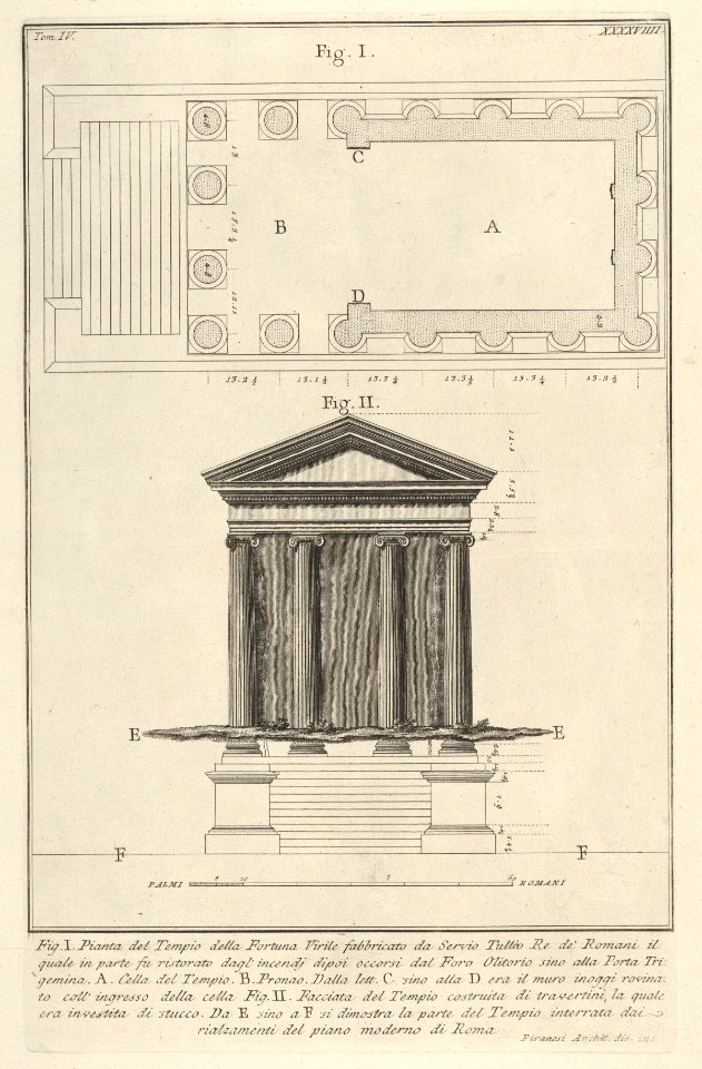 Plan and facade of the Temple of Fortuna Virilis (Tempio della Fortuna Virile), from the series 'Le Antichità Romane' MET DP831897