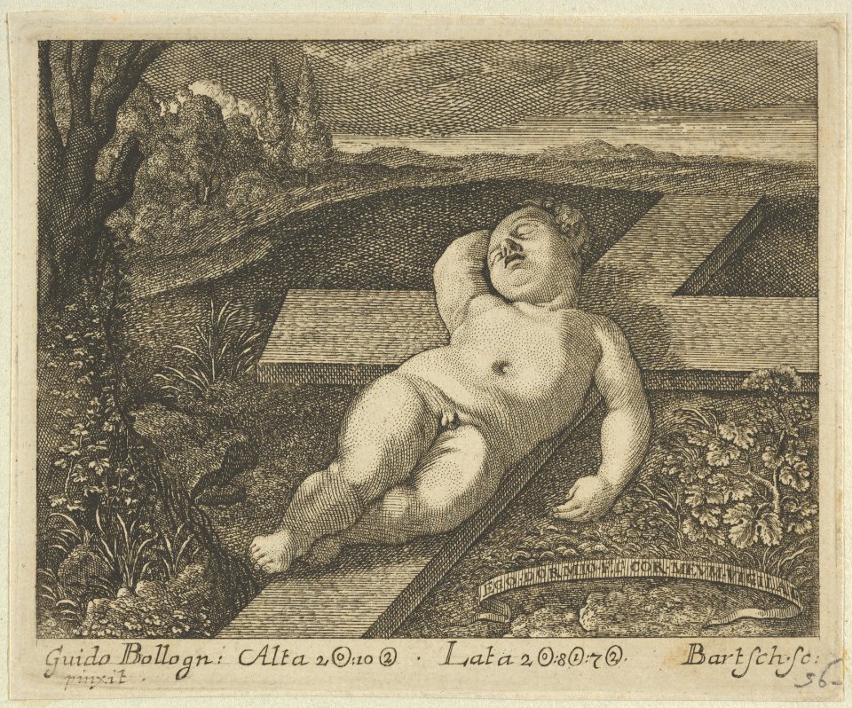 The Christ Child sleeping on a cross in a landscape, after Reni MET DP841479