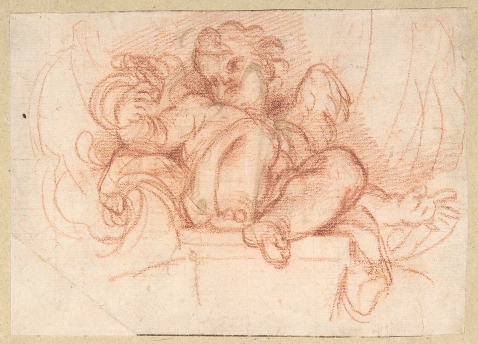 Study of a Putto Seated on a Corbel in a Shell Niche MET DP810446