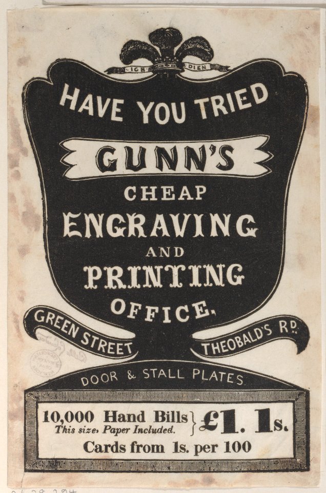 Trade Card for Gunn's Cheap Engraving and Printing Office Met DP885161