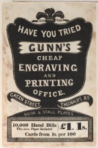 Trade Card for Gunn's Cheap Engraving and Printing Office Met DP885161