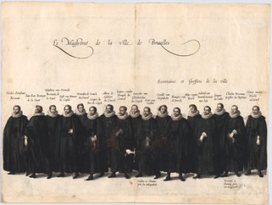 Plate 64- The magistrates of the city of Brussels marching in the funeral procession of Archduke Albert of Austria; from 'Pompa Funebris ... Alberti Pii' MET DP874749