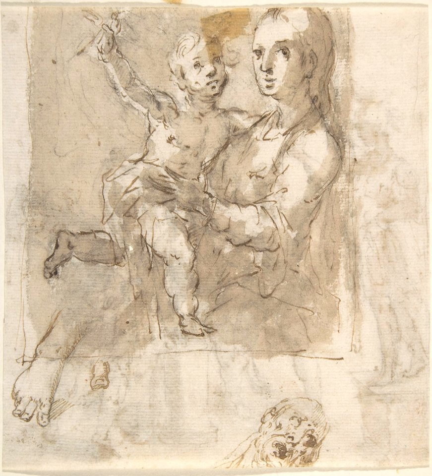 The Flagellation of Christ (recto); Madonna and Child and Unrelated Figure Studies (verso) MET DP800410