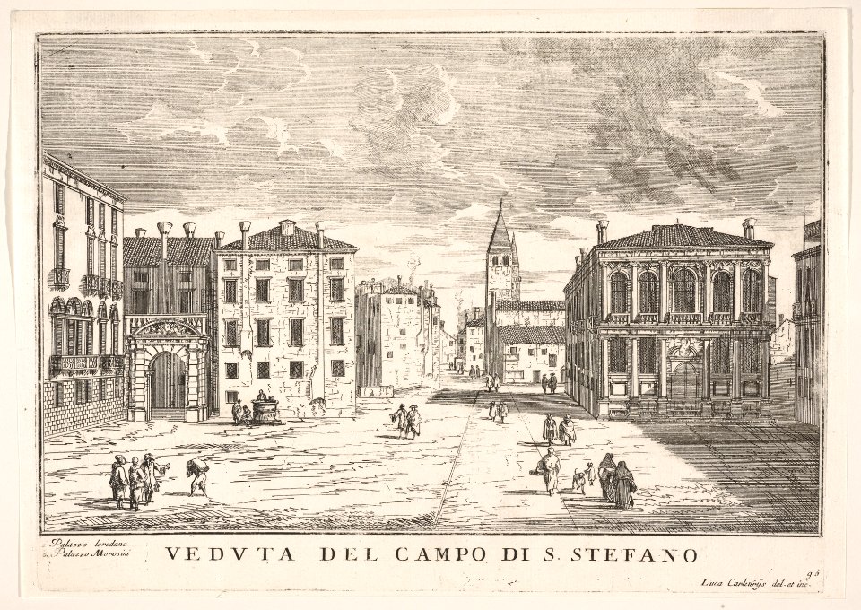 Plate 95- View of Campo Santo Stefano with the Loredan Palace and Morosini Palace, Venice, 1703, from the series 'The buildings and views of Venice' (Le fabriche e vedute di Venezia) MET DP832219
