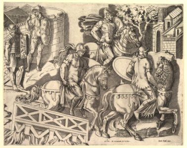 Speculum Romanae Magnificentiae- Roman Horsemen Crossing a Bridge (from Trajan's Column) MET DP820285