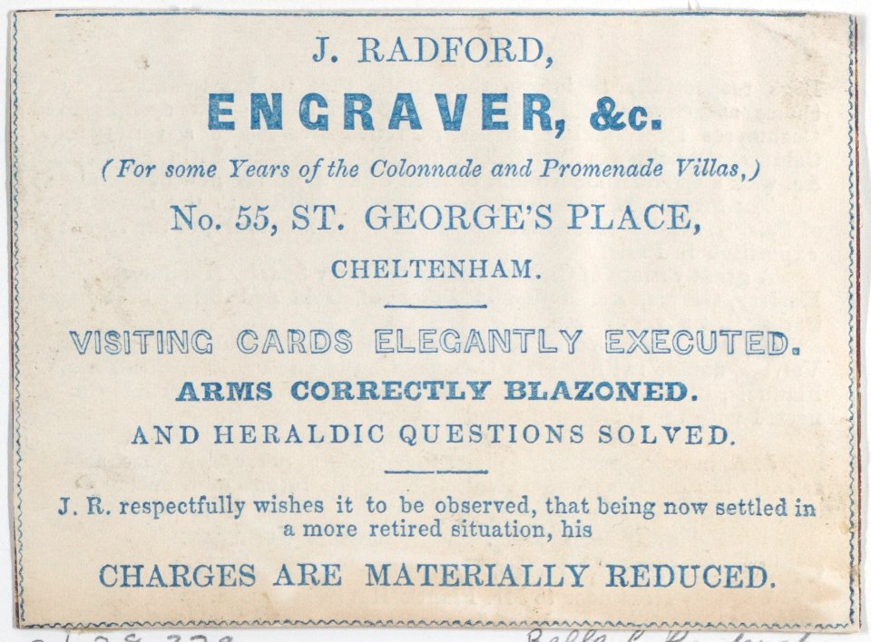 Trade Card for J. Radford, Engraver Met DP885316