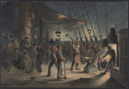 The Forge on Deck, Night of August 9th- Preparing the Iron Plating for Capstan MET DP801258