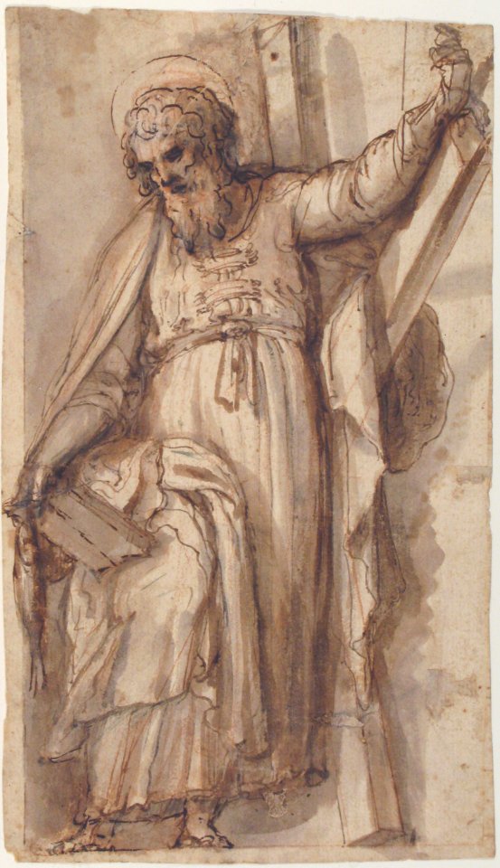 Saint Andrew, Apostle, with Transverse Cross, Book, and Fish, verso- Architectural sketch in red chalk MET 17.236.28 RECTO