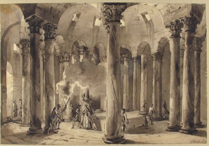Visitors with Torches Inside a Circular Building MET 1971.280