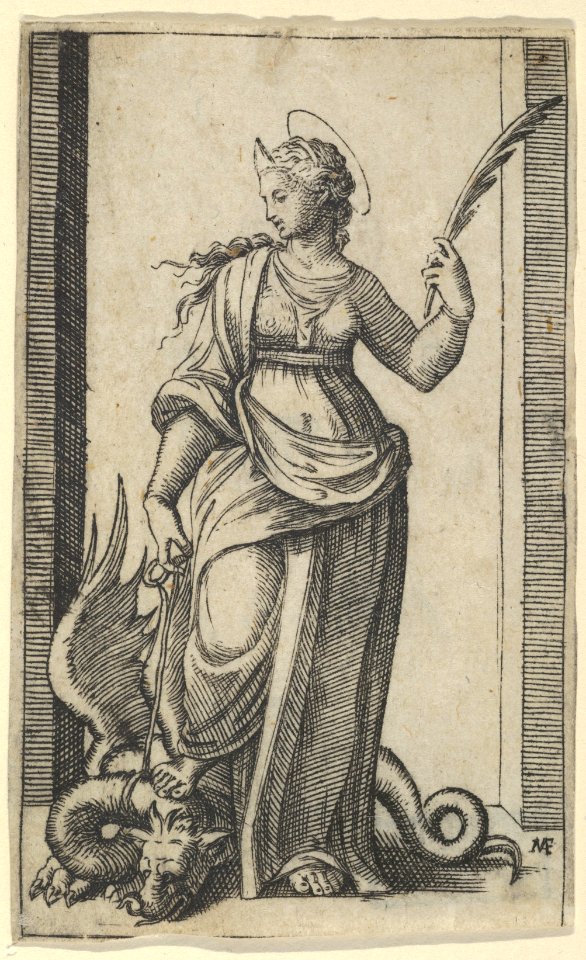 Saint Margaret standing, a dragon at the left, from the series 'Piccoli Santi' (Small Saints) MET DP853506