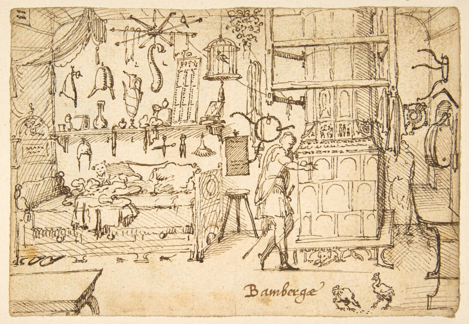 Study sheets with sketches of interiors, animals, sculpture, figures, notes MET DP812319