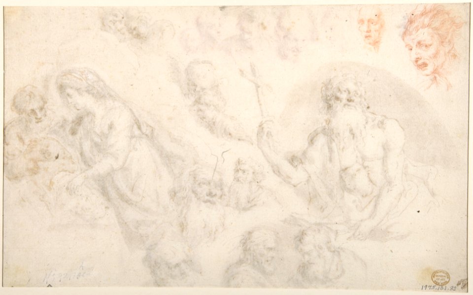 Study for a Nativity, Bearded Male Saint, and Head Studies (recto); Two Head Studies (verso) MET DP803657