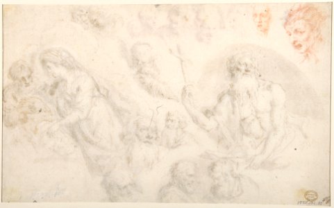 Study for a Nativity, Bearded Male Saint, and Head Studies (recto); Two Head Studies (verso) MET DP803657