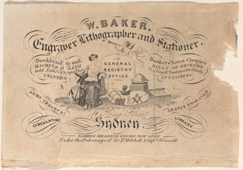 Trade Card for W. Baker, Engraver, Lithographer & Stationer Met DP885171