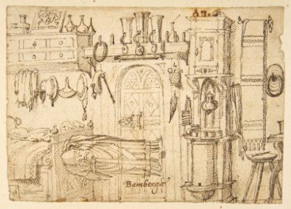 Study sheets with sketches of interiors, animals, sculpture, figures, notes MET DP812317
