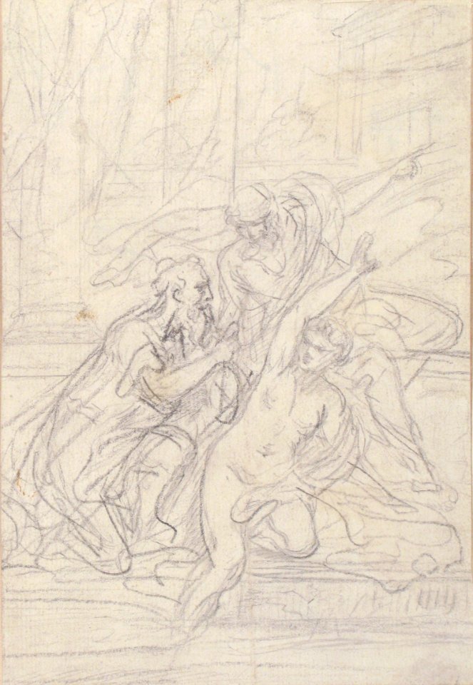 Susanna and the Elders (recto); Architectural design and other scribbles (verso) MET 2005.117a, b
