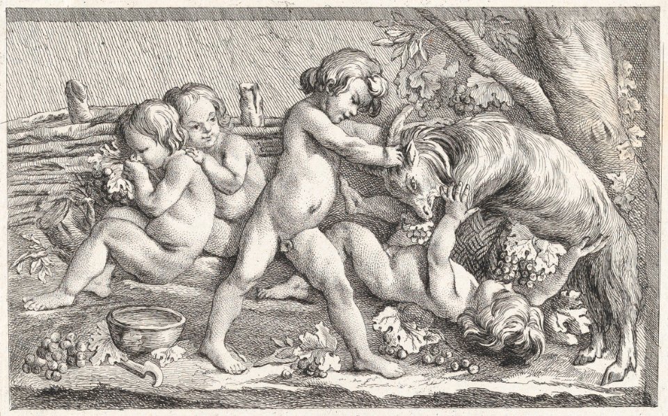 Nude children eating grapes and playing with a goat; an allegory of Fall, after a bas-relief on the Fontaine des Quatre-Saisons (Paris) MET DP876431