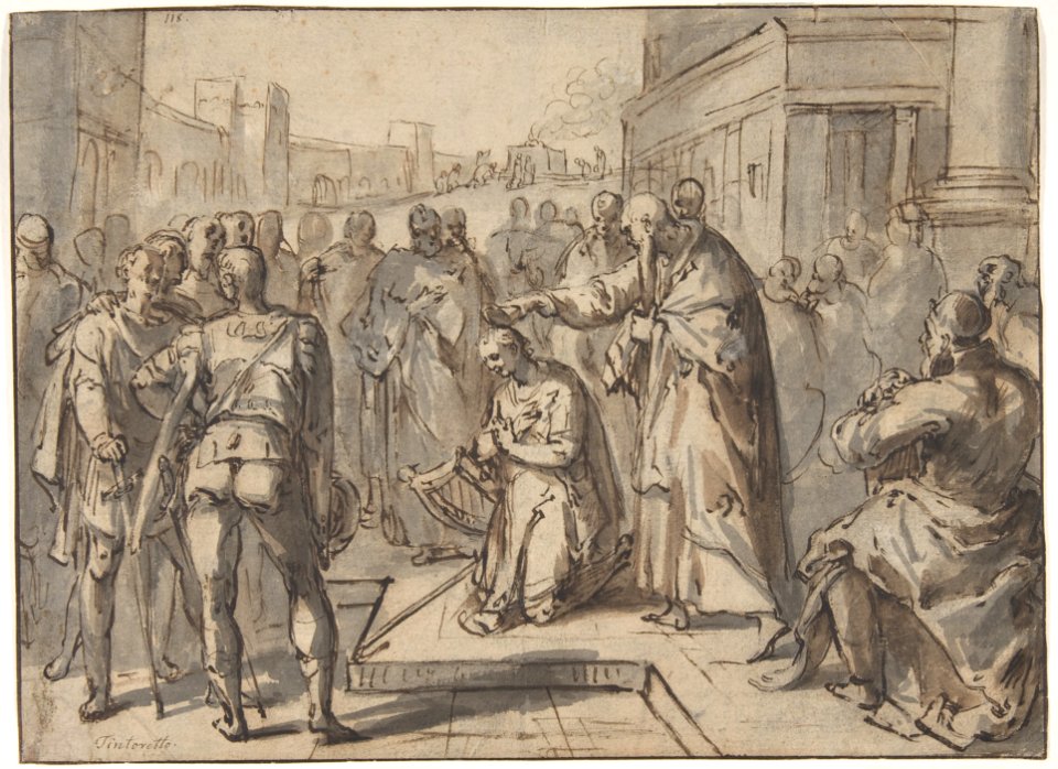 Samuel Annointing David; verso- sketch of two figures MET DP801397