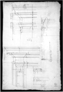 San Lorenzo, Library, Ricetto, portal to Ricetto, elevation; plan (recto) San Lorenzo, Library, Ricetto, portal from cloister, details (verso) MET sf49 92 37v-MM37893
