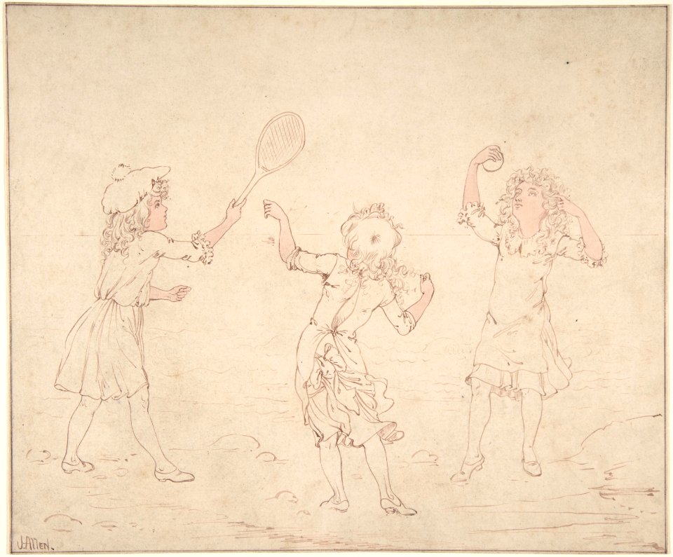 Three Girls Playing at Ball at the Seaside MET DP800717