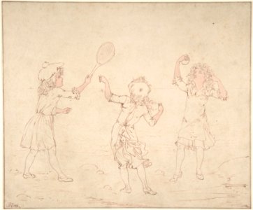 Three Girls Playing at Ball at the Seaside MET DP800717