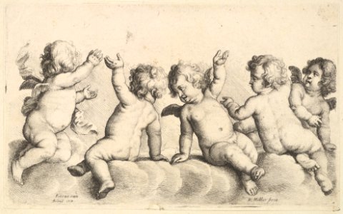 Three cherubs and two boys on clouds MET DP822972