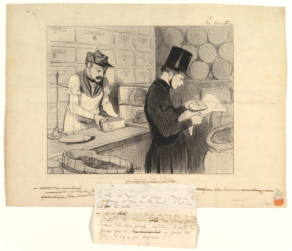 Newspapers at the Grocers (Les journaux chez l'épicier) from La Caricature, October 23, 1842 MET DP823454