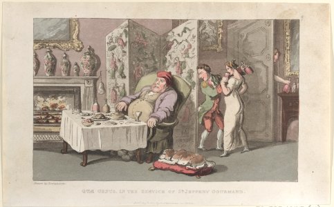 Quae Genus, in the Service of Sr. Jeffery Gourmand, from "The History of Johnny Quae Genus, The Little Foundling of the Late Doctor Syntax" MET DP884148