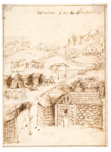 Recto- The Houses of the Barbarians (Vitruvius, Book 2, Chapter 1, nos. 3, 4); Verso- The Aeropagus in Athens with Cave Houses (Vitruvius, Book 2, Chapter 1, no. 5). MET DP160098