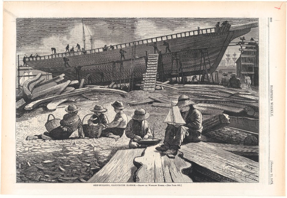 Ship-Building, Gloucester Harbor – Drawn by Winslow Homer (Harper's Weekly, Vol. XVII) MET DP875362