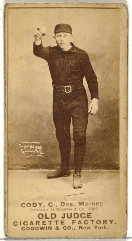 Michael J. Cody, Catcher, Des Moines Prohibitionists, from the Old Judge series (N172) for Old Judge Cigarettes MET DP846389
