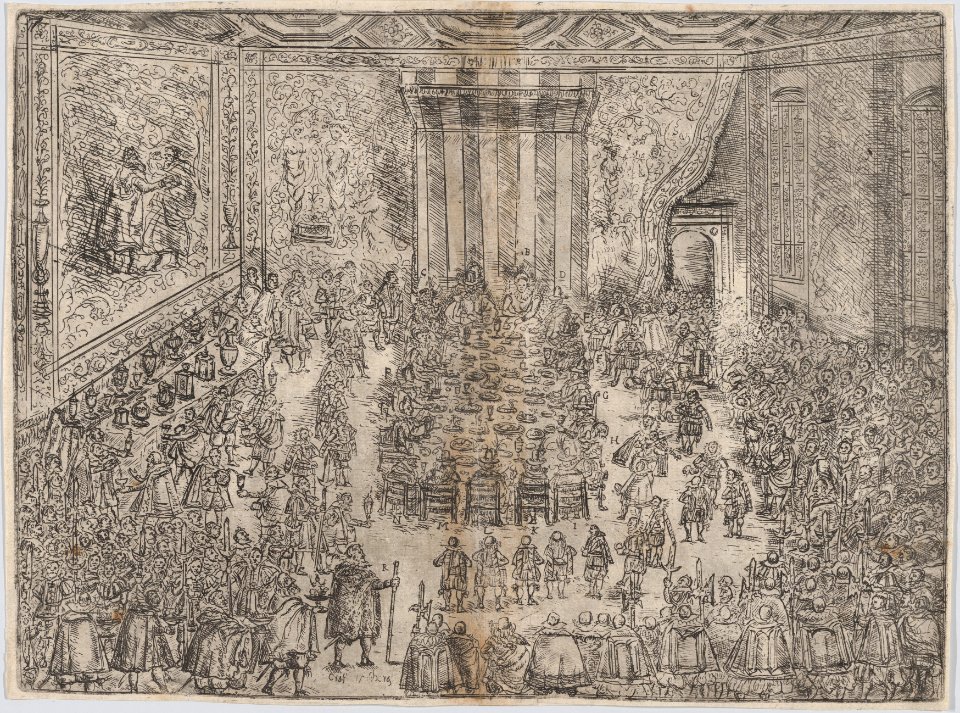 The Princely Meal (Die Fürstliche Mahlzeit), from a series depicting the wedding of Wolfgang Wilhelm, Duke of Pfalz-Neuberg, Pfalzgraf, and Magdalena, Duchess of Bavaria, in Munich, 1613 (Plate 7) MET DP874839