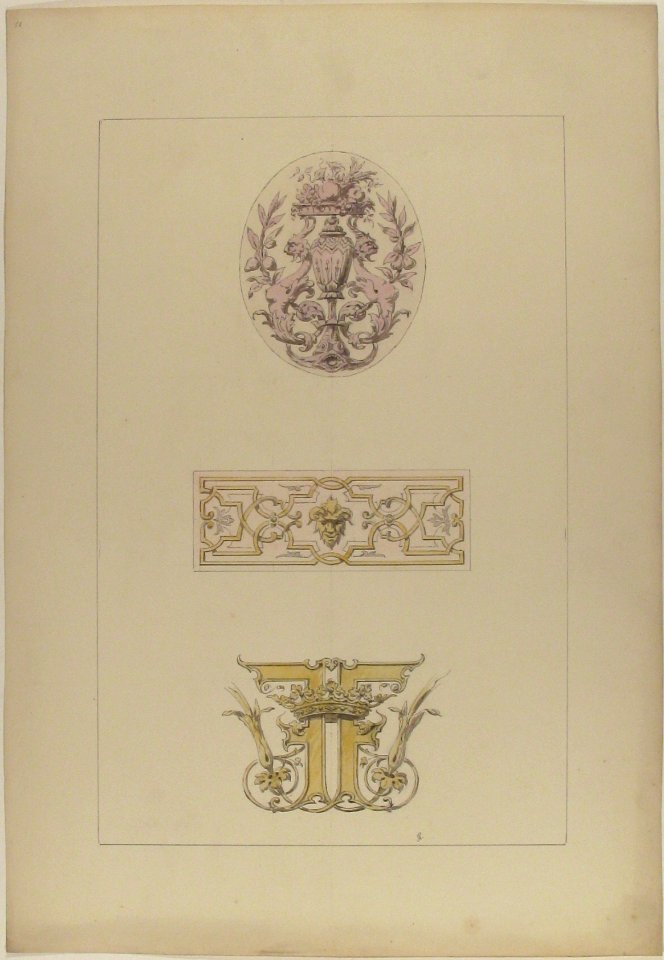 Two designs for decorative panels and one design for an ornamental monogram with a crown and the initials- FF MET 67.827.212