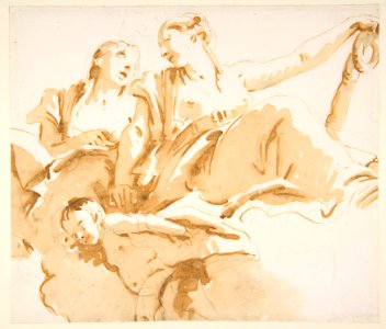 Two Women, One Holding an Anchor, and a Putto on Clouds MET DP811904