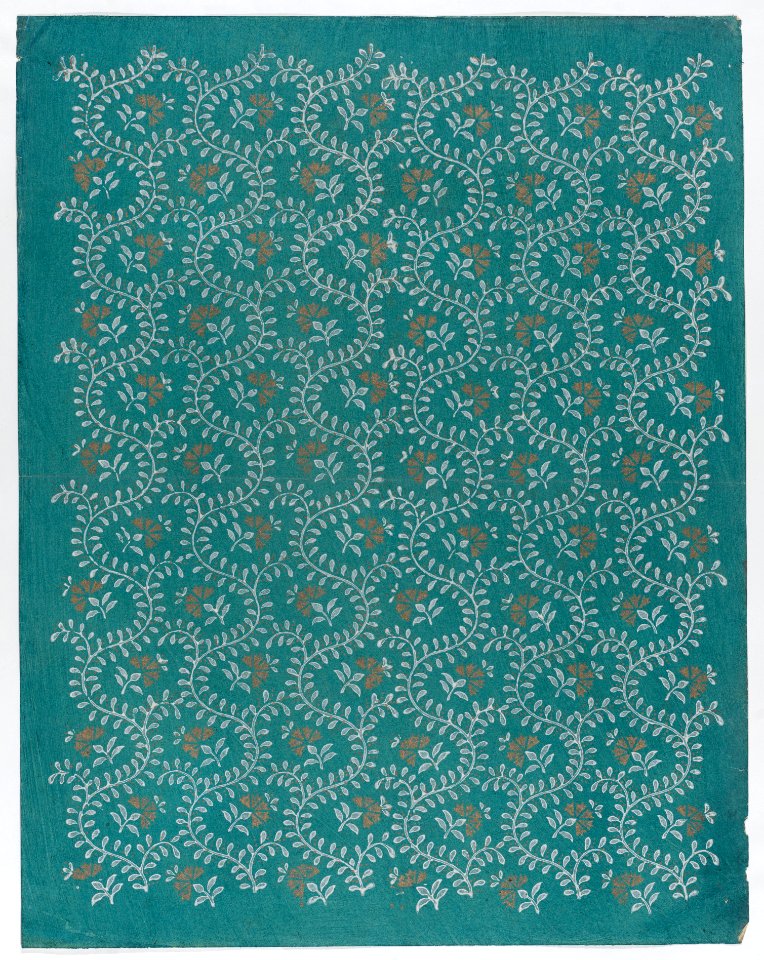 Sheet with meandering vine pattern with gold flowers Met DP886830