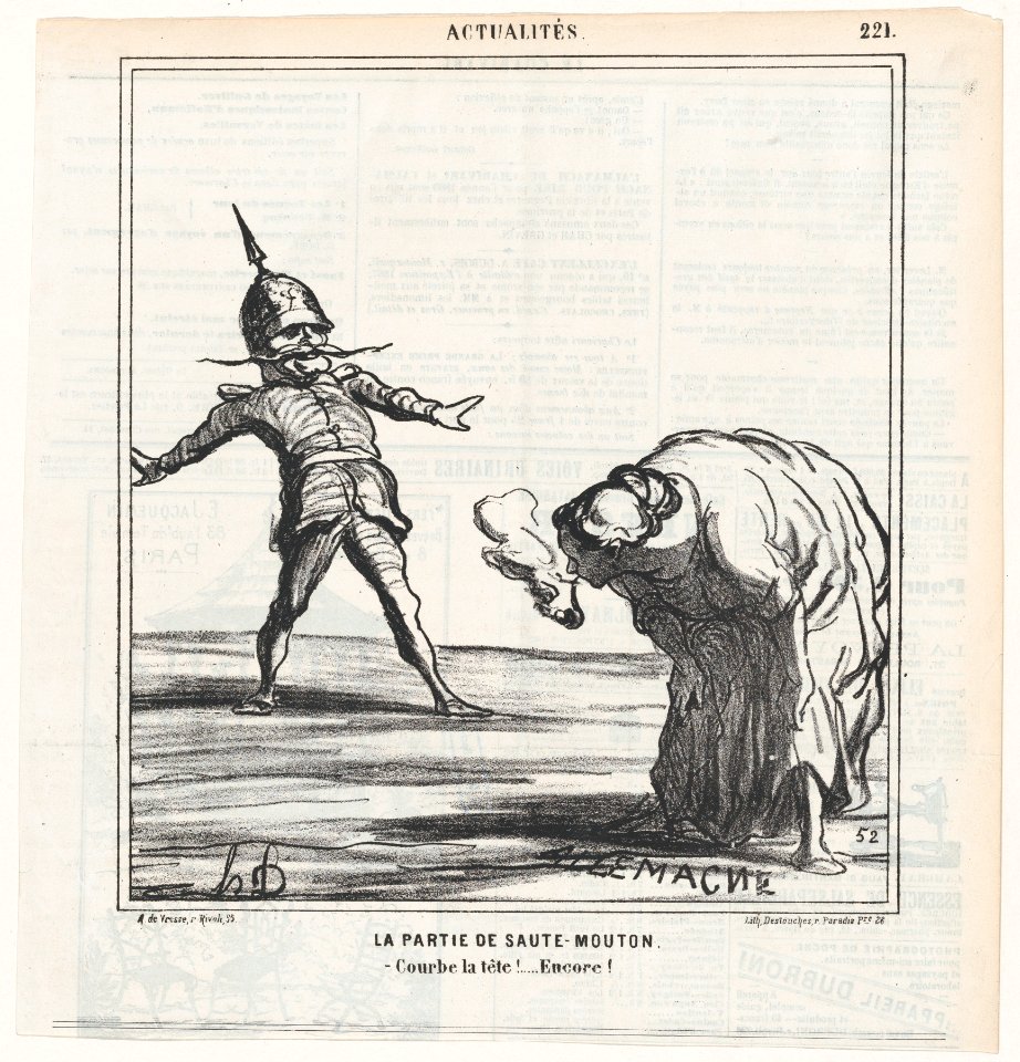 The leapfrog game- Bend your head down! Again!, from 'News of the day,' published in Le Charivari, October 20, 1868 MET DP877731
