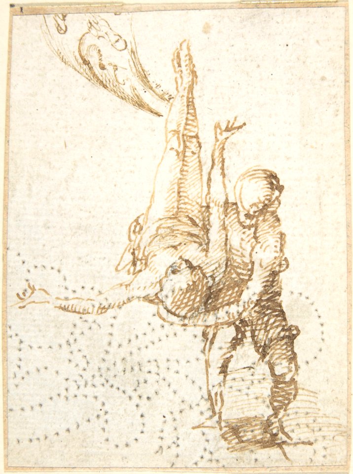 Scene of Martyrdom (Crucifixion of Saint Peter?) (recto); Fragment of Design for Ornamental Border (verso) MET DP800522
