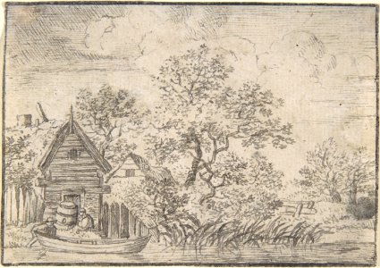Two Men and a Boat by a House on the Water MET DP800872