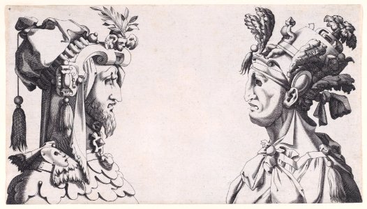 Two Male Busts with Head-dresses for the Ballet Met DP889692