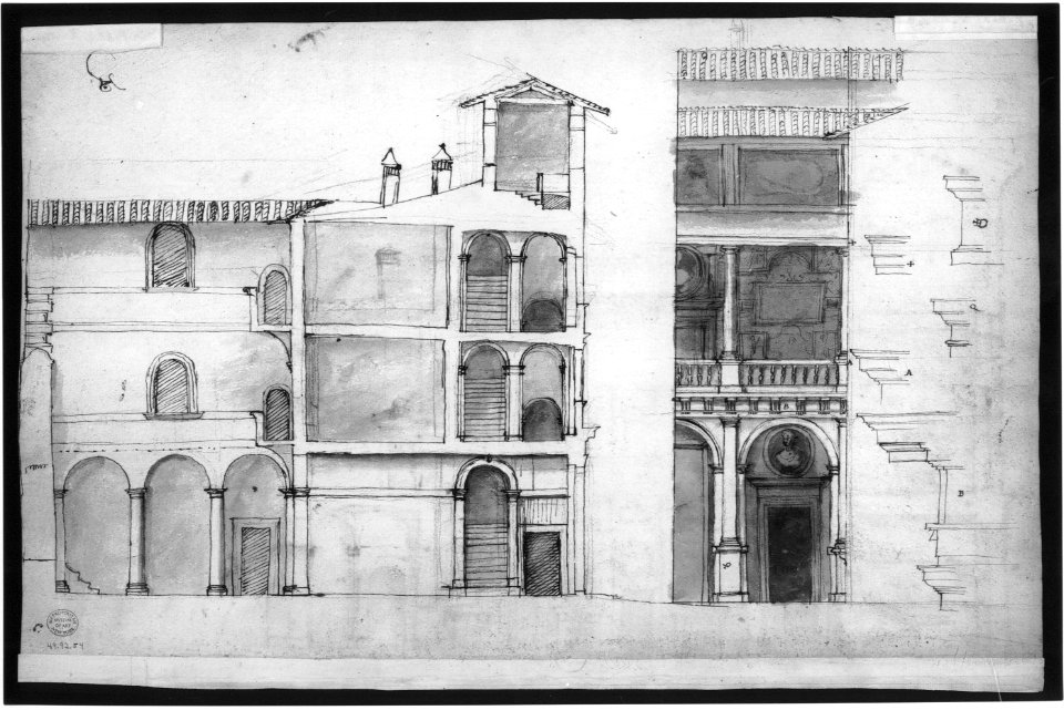 Palazzo Pirro in Rome, section (recto) Palazzo Pirro in Rome, sections; profiles (verso) MET sf49 92 54v-MM31580