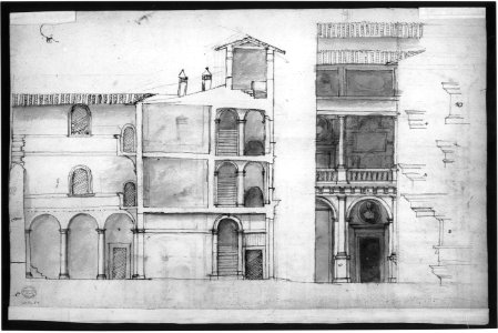 Palazzo Pirro in Rome, section (recto) Palazzo Pirro in Rome, sections; profiles (verso) MET sf49 92 54v-MM31580