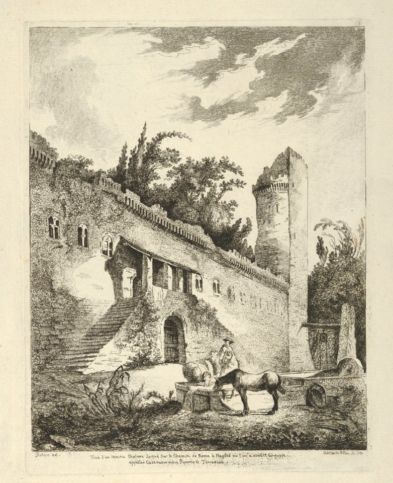 Vue d'un ancien chateau scitué sur le chemin de Rome à Naples from Differentes vues dessiné d'après nature... dans les environs de Rome et de Naples MET DP842901