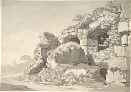 Partial View of the Colosseum; verso- Sketch of the Temple of Minerva Medicea MET DP804021