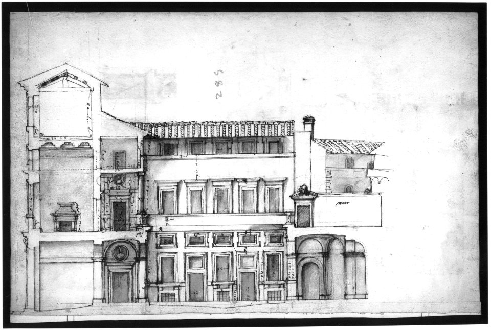 Palazzo Pirro in Rome, section (recto) Palazzo Pirro in Rome, sections; profiles (verso) MET sf49 92 54r-MM31579