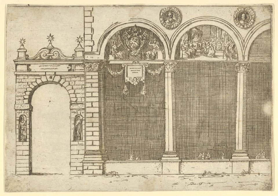 The arcade of the palace of the Archbishop of Bologna with temporary decorations for the entry of Pope Clement VIII in Bologna in 1598 MET DP837827