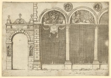The arcade of the palace of the Archbishop of Bologna with temporary decorations for the entry of Pope Clement VIII in Bologna in 1598 MET DP837827