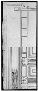 Unidentified building, elevation and section elevation (recto) Corinthian column base, elevation (verso) MET sf68 769 13r-MM43632