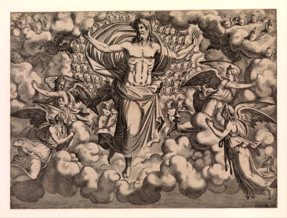 The Apostles Looking at Christ and the Virgin in a Glory of Angels (top right plate) MET DP366438