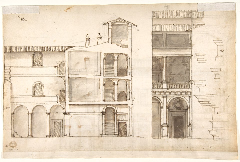 Palazzo Pirro in Rome, section (recto) Palazzo Pirro in Rome, sections; profiles (verso) MET DP810650