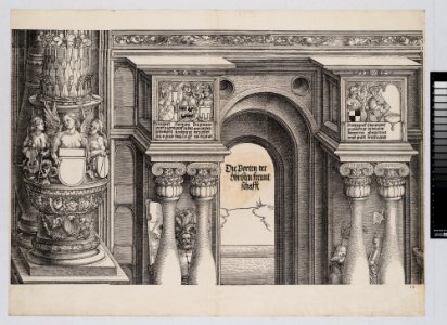 The Arch in the Entryway of the Right Portal (Die Porten des Adels); and the Outer Right Column of the Central Portal, from The Triumphal Arch of Maximilian I, 1st edition (1517-18) MET DP-16116-034